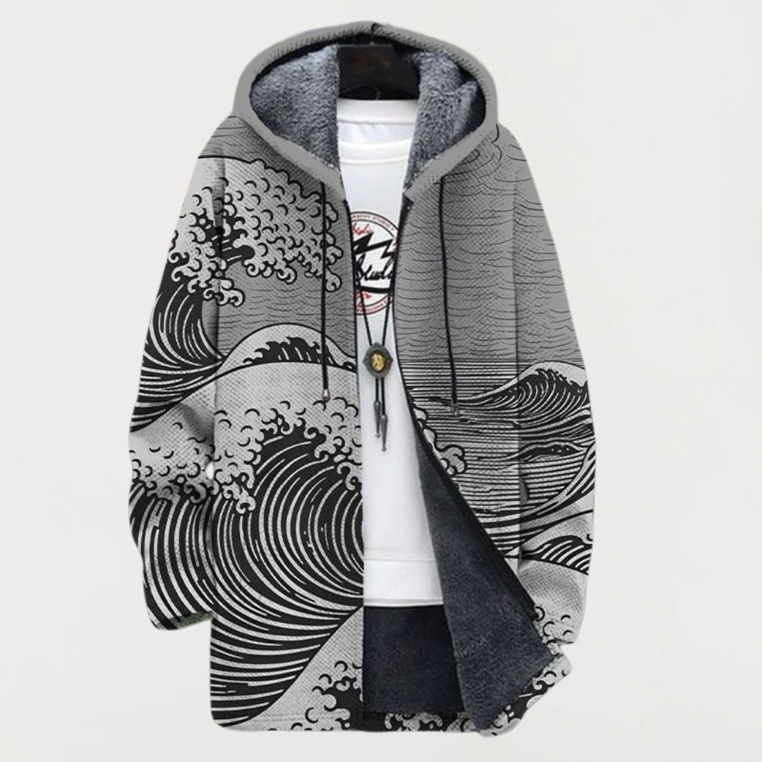ALBINA - ABRIGO CON CAPUCHA Y ESTAMPADO DE OLAS
