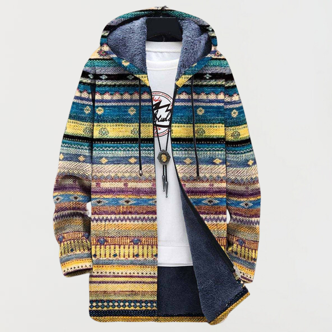 MARCELINA - ABRIGO CON CAPUCHA ESTAMPADO TRIBAL