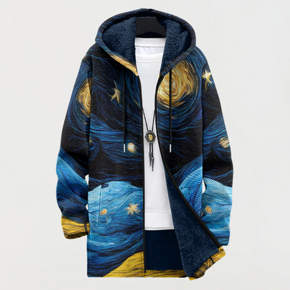 ISAURA - ABRIGO CON CAPUCHA ESTAMPADO CELESTE