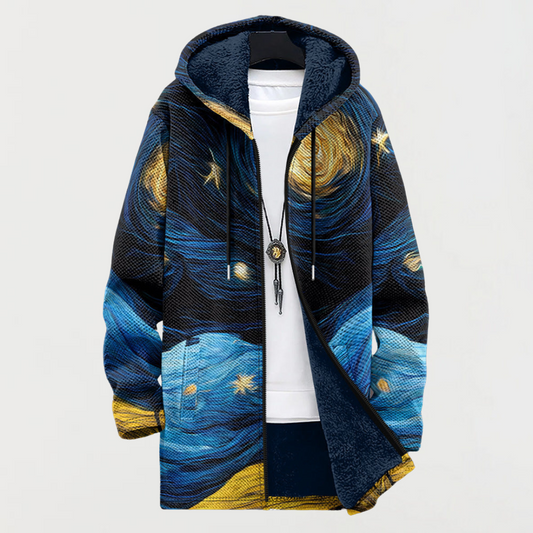 ISAURA - ABRIGO CON CAPUCHA ESTAMPADO CELESTE