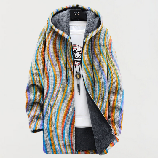 IVONNE - ABRIGO CON CAPUCHA DE RAYAS ONDULADAS
