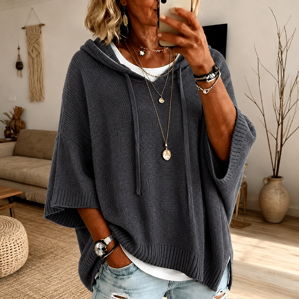 Jersey Poncho Amparo gris oscuro