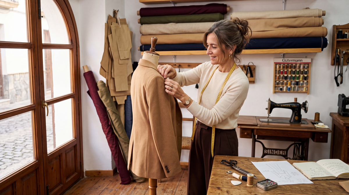 Modista ajustando una chaqueta en un maniquí - Lena Rodríguez