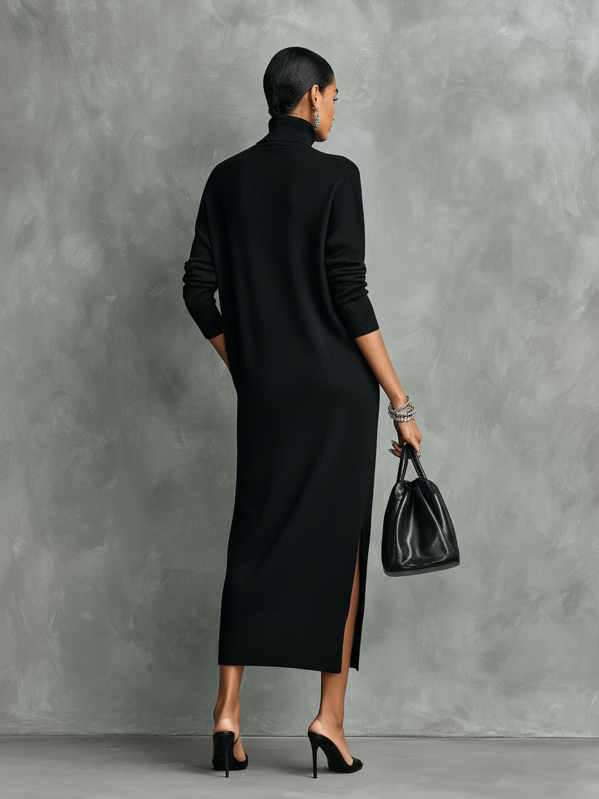 Alexandra - Vestido Midi de Punto con Cuello Alto y Manga Larga, vista 4 – Lucia Navarro