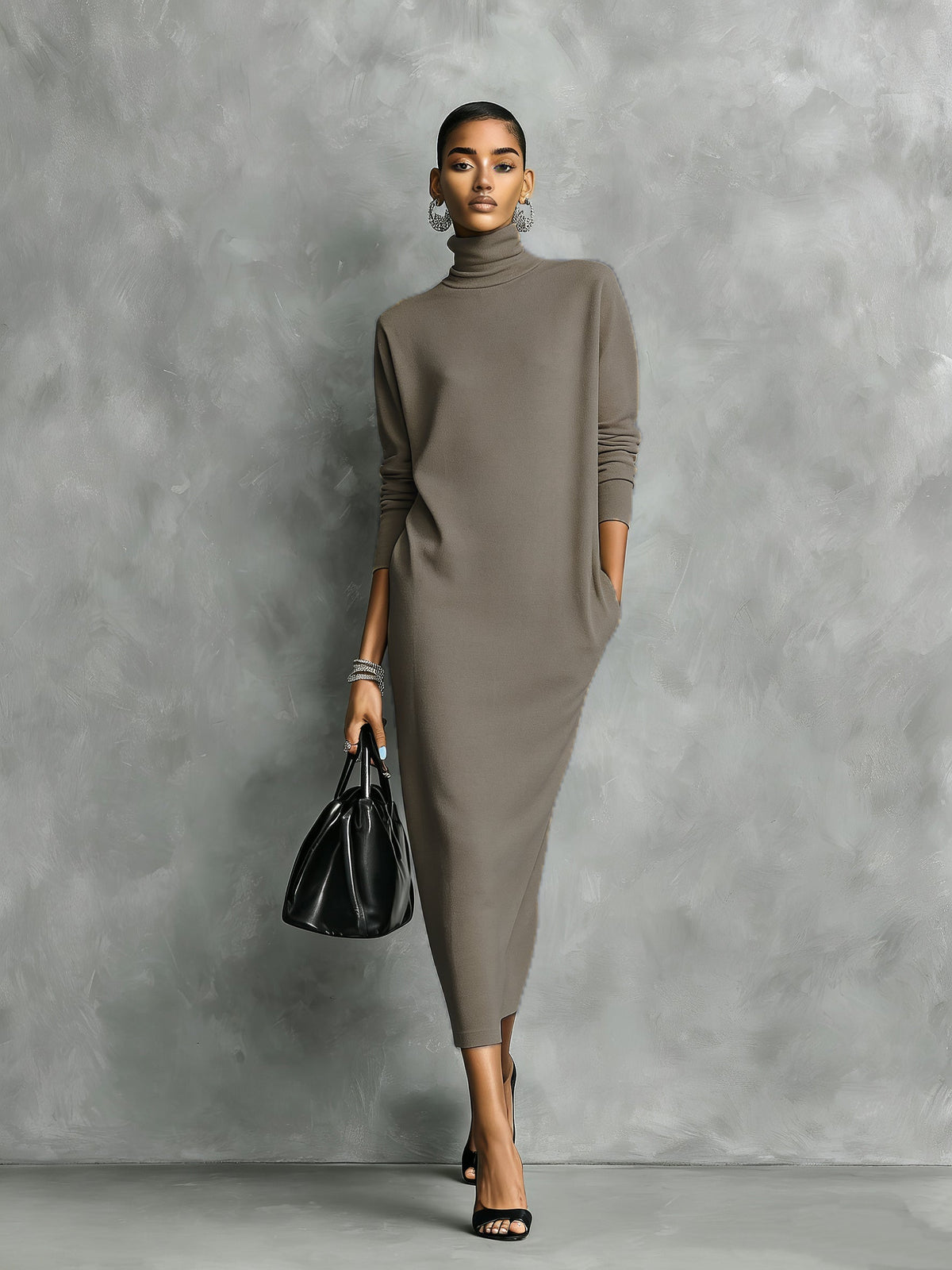 Alexandra - Vestido Midi de Punto con Cuello Alto y Manga Larga, vista 6 – Lucia Navarro