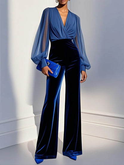 Anabel - Jumpsuit de Terciopelo Azul con Malla, vista 2 – Lucia Navarro