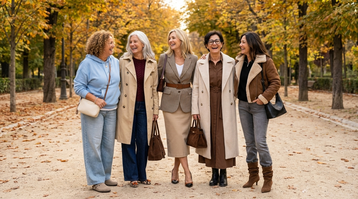 Cinco amigas con looks de otoño en el Parque del Retiro