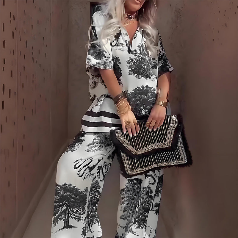 Beatriz - Conjunto Top Estampado Cuello en V + Pantalón Largo, vista 3 – Lucia Navarro