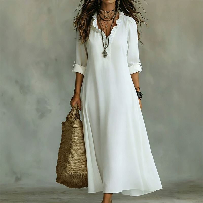 Camila - Vestido Maxi Boho Cuello en V con Volantes, vista 10 – Lucia Navarro