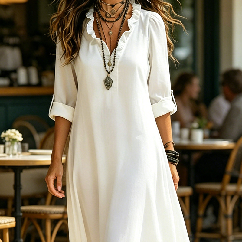 Camila - Vestido Maxi Boho Cuello en V con Volantes, vista 4 – Lucia Navarro
