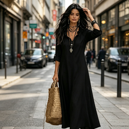 Camila - Vestido Maxi Boho Cuello en V con Volantes, vista 8 – Lucia Navarro