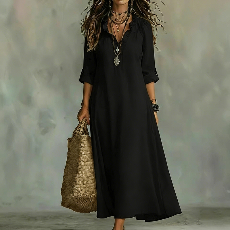 Camila - Vestido Maxi Boho Cuello en V con Volantes, vista 9 – Lucia Navarro