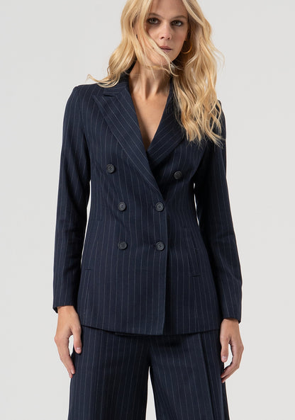 Carlota - Blazer Regular Largo Cruzado a Rayas Diplomáticas – Lucia Navarro