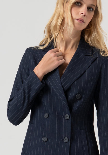 Carlota - Blazer Regular Largo Cruzado a Rayas Diplomáticas, vista 2 – Lucia Navarro