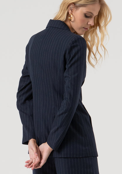 Carlota - Blazer Regular Largo Cruzado a Rayas Diplomáticas, vista 4 – Lucia Navarro