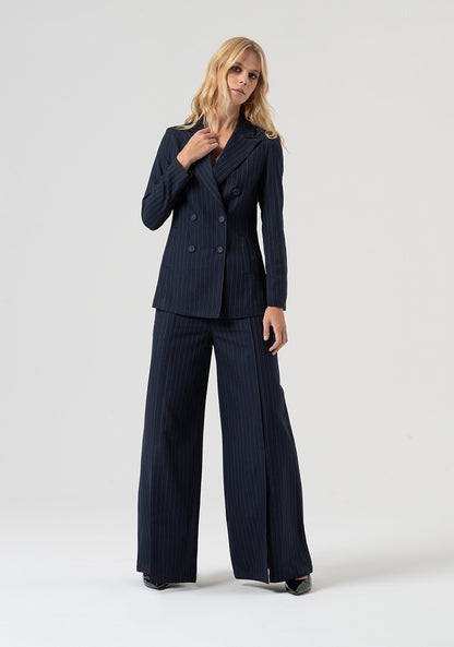 Carlota - Blazer Regular Largo Cruzado a Rayas Diplomáticas, vista 5 – Lucia Navarro