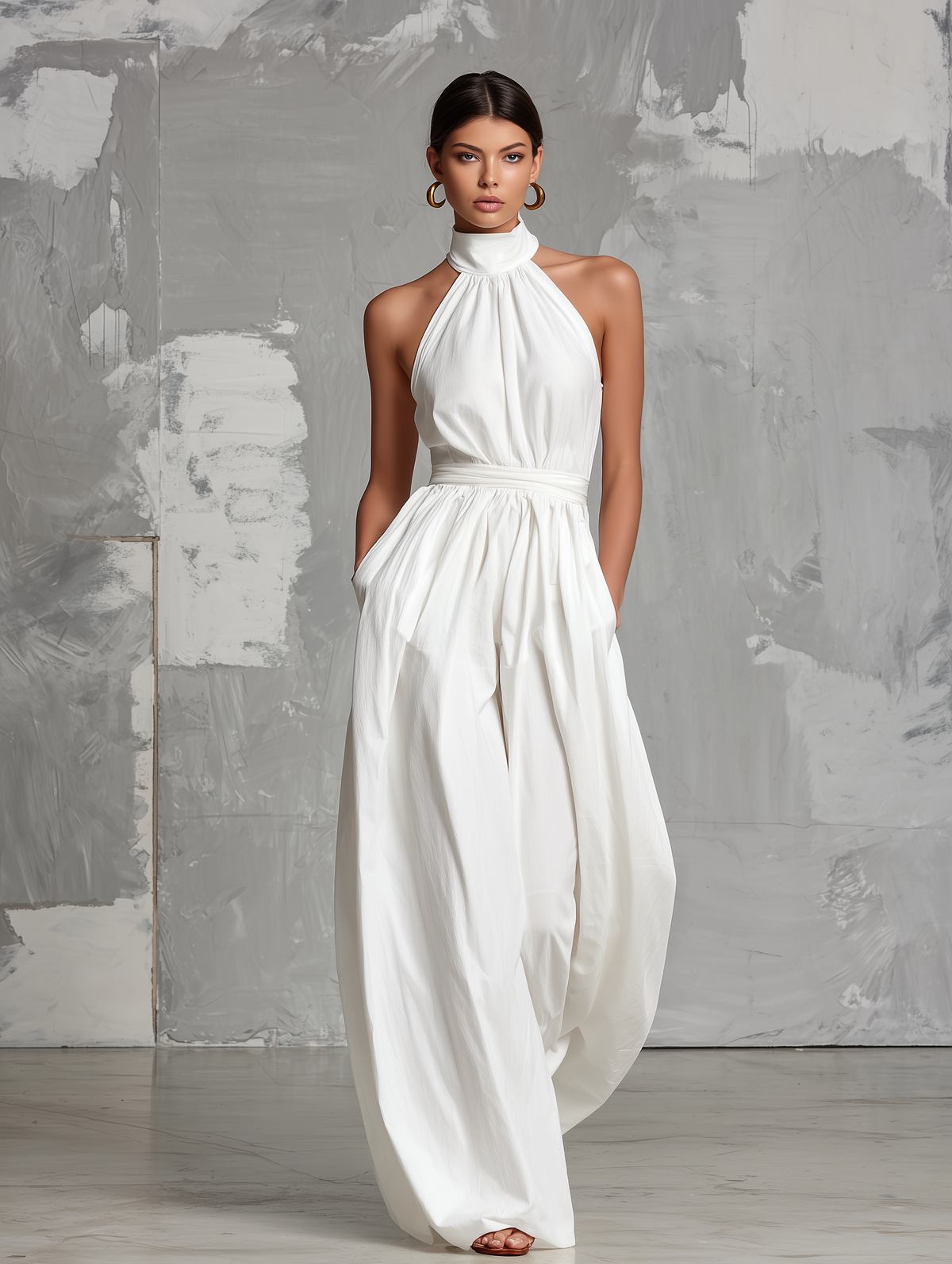 Deria - Mono Elegante sin Mangas con Cuello Halter de Tejido Vaporoso, vista 5 – Lucia Navarro