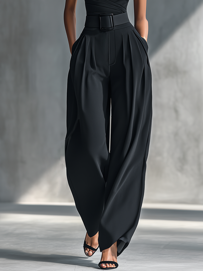 Georgina - Conjunto de Top de Punto Elástico y Pantalón Ancho de Acetato en Negro, vista 4 – Lucia Navarro