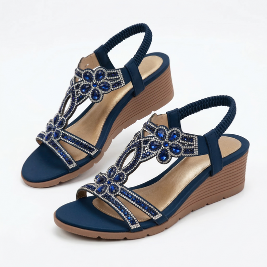 Lívia - Sandalias de Cuña con Pedrería y Motivos Florales – Lucia Navarro