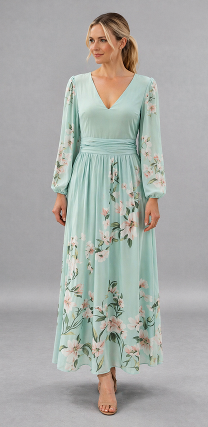 Macarena - Vestido Largo Floral Mint Elegante – Lucia Navarro