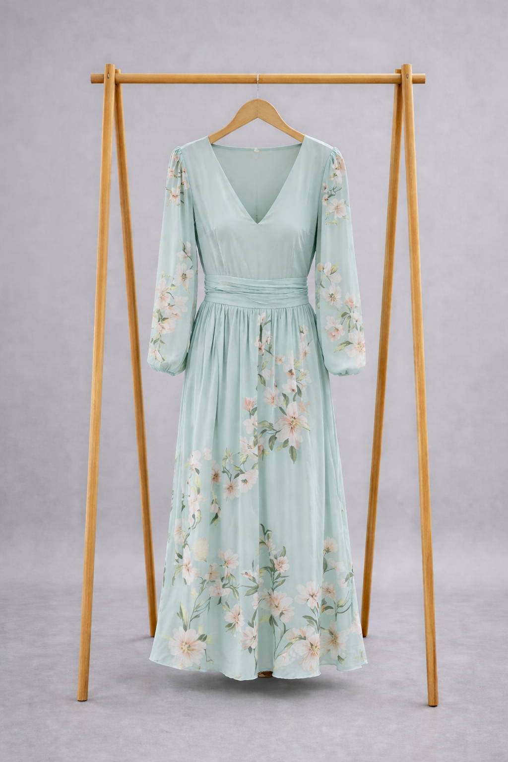 Macarena - Vestido Largo Floral Mint Elegante, vista 4 – Lucia Navarro
