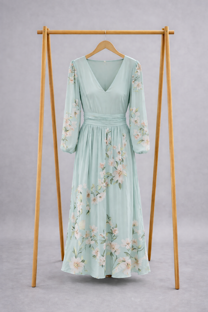 Macarena - Vestido Largo Floral Mint Elegante, vista 4 – Lucia Navarro