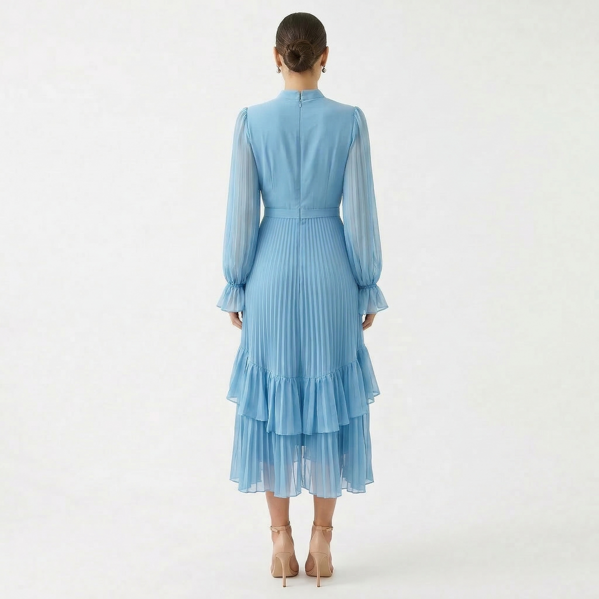 Mariana - Vestido Plisado con Mangas Fluidas y Volantes Asimétricos, vista 10 – Lucia Navarro