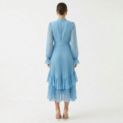 Mariana - Vestido Plisado con Mangas Fluidas y Volantes Asimétricos, vista 10 – Lucia Navarro