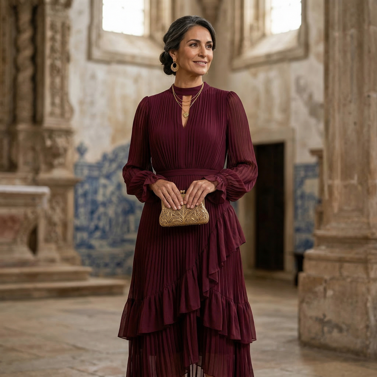 Mariana - Vestido Plisado con Mangas Fluidas y Volantes Asimétricos, vista 13 – Lucia Navarro