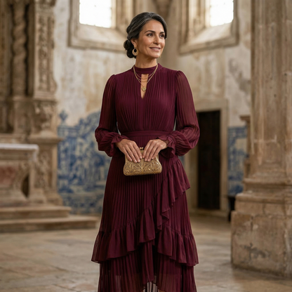 Mariana - Vestido Plisado con Mangas Fluidas y Volantes Asimétricos, vista 13 – Lucia Navarro