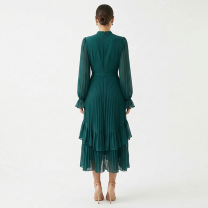 Mariana - Vestido Plisado con Mangas Fluidas y Volantes Asimétricos, vista 6 – Lucia Navarro