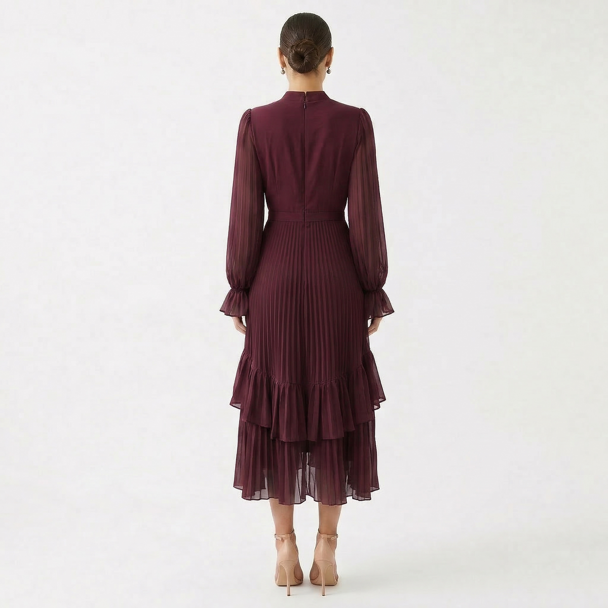 Mariana - Vestido Plisado con Mangas Fluidas y Volantes Asimétricos, vista 8 – Lucia Navarro