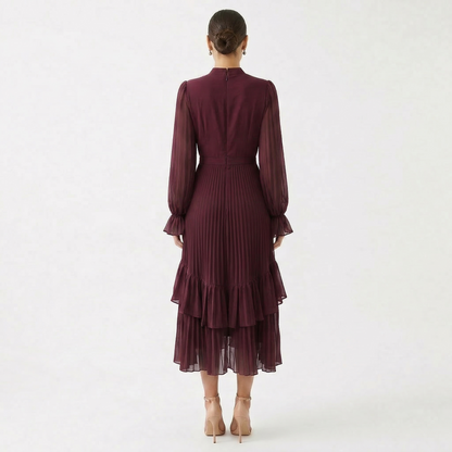 Mariana - Vestido Plisado con Mangas Fluidas y Volantes Asimétricos, vista 8 – Lucia Navarro