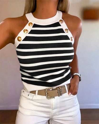 Milagros - Top de Rayas con Escote Halter y Botones Dorados, vista 10 – Lucia Navarro