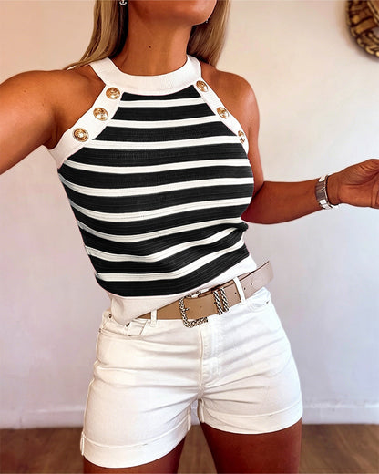 Milagros - Top de Rayas con Escote Halter y Botones Dorados, vista 12 – Lucia Navarro