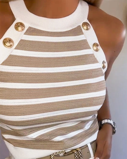 Milagros - Top de Rayas con Escote Halter y Botones Dorados, vista 3 – Lucia Navarro