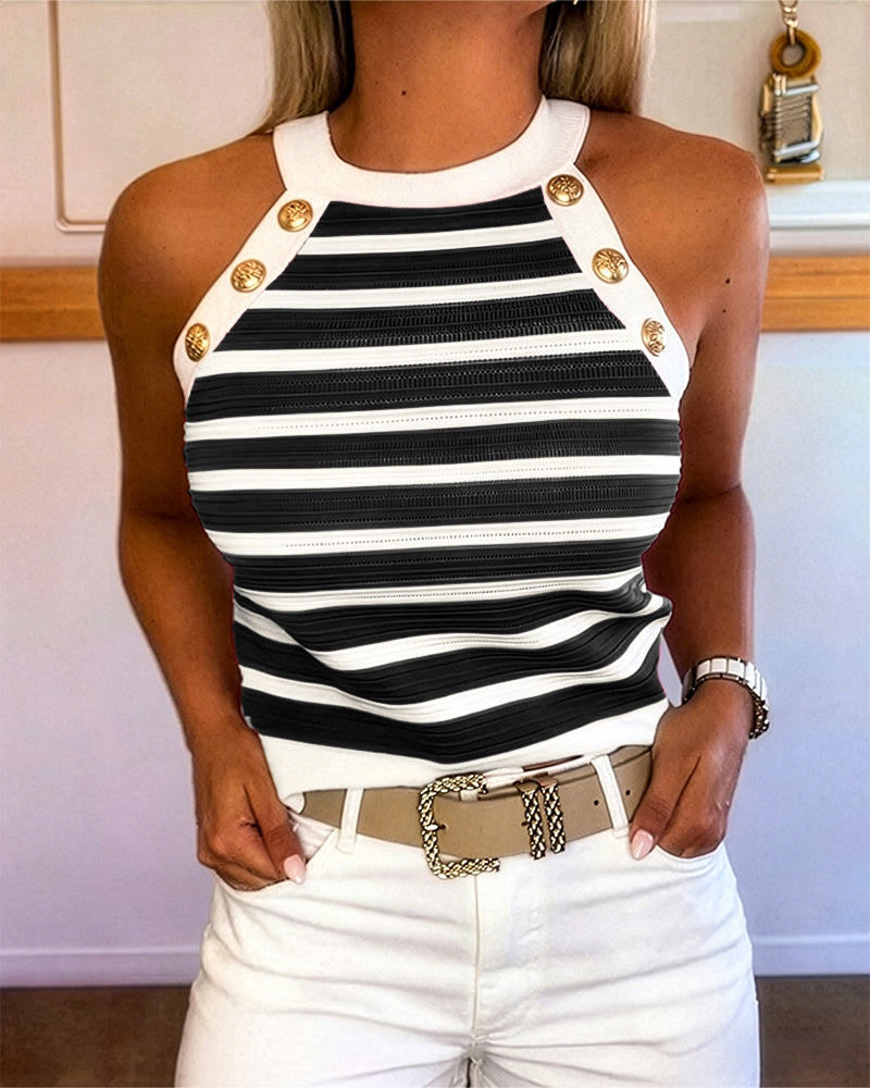 Milagros - Top de Rayas con Escote Halter y Botones Dorados, vista 8 – Lucia Navarro
