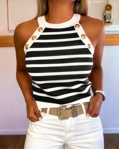 Milagros - Top de Rayas con Escote Halter y Botones Dorados, vista 8 – Lucia Navarro