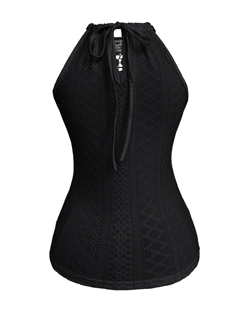 Raquel - Top de Jacquard con Escote Halter y Detalle de Encaje, vista 12 – Lucia Navarro