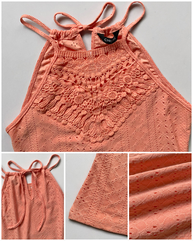 Raquel - Top de Jacquard con Escote Halter y Detalle de Encaje, vista 4 – Lucia Navarro
