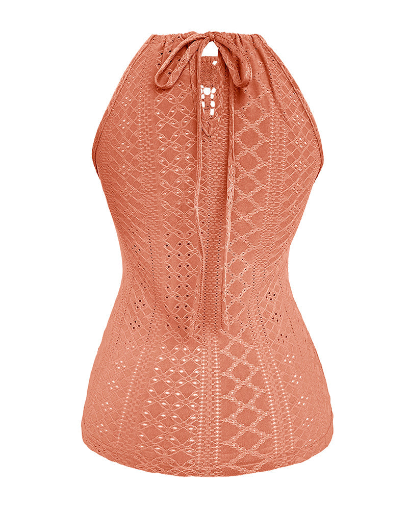 Raquel - Top de Jacquard con Escote Halter y Detalle de Encaje, vista 6 – Lucia Navarro