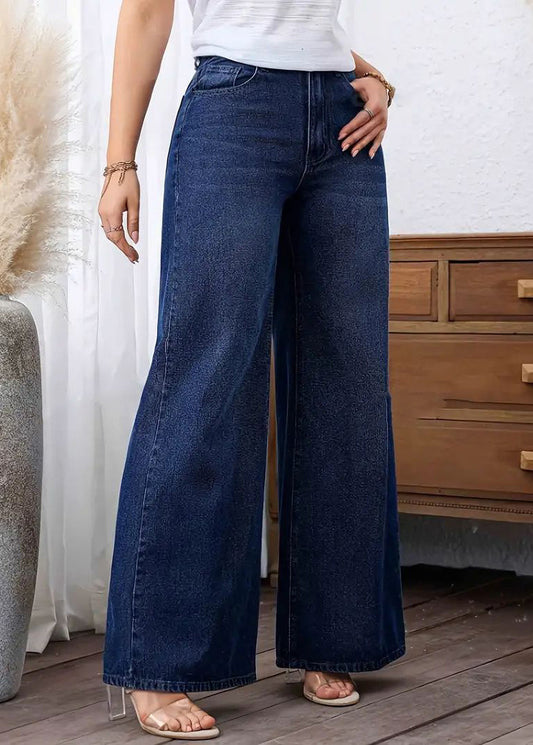 Sofía - Vaqueros Anchos Azul Oscuro con Bolsillos (Detalle Patchwork) – Lucia Navarro