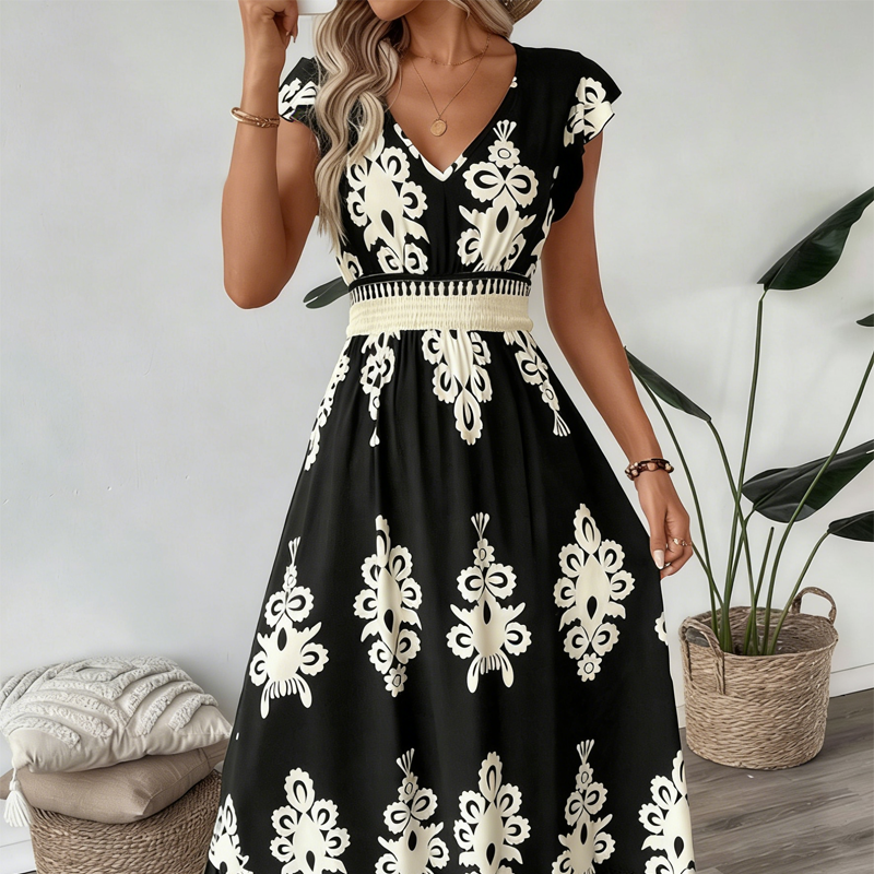 Valentina - Vestido Largo Fluido con Cuello en V – detalle 17 – Lucia Navarro