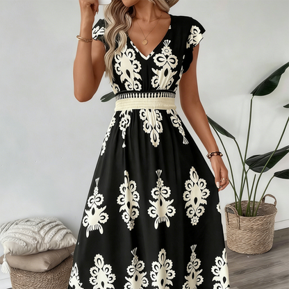 Valentina - Vestido Largo Fluido con Cuello en V – detalle 17 – Lucia Navarro