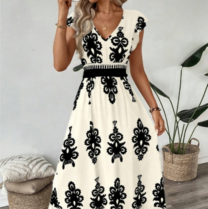 Valentina - Vestido Largo Fluido con Cuello en V – detalle 21 – Lucia Navarro