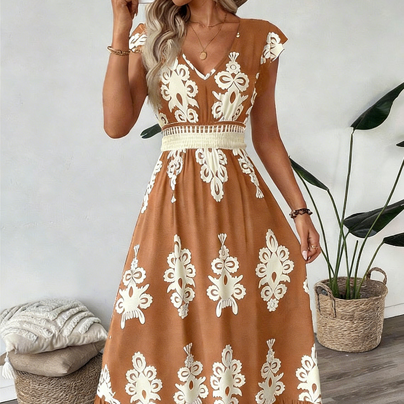 Valentina - Vestido Largo Fluido con Cuello en V – detalle 20 – Lucia Navarro