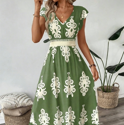Valentina - Vestido Largo Fluido con Cuello en V – detalle 23 – Lucia Navarro