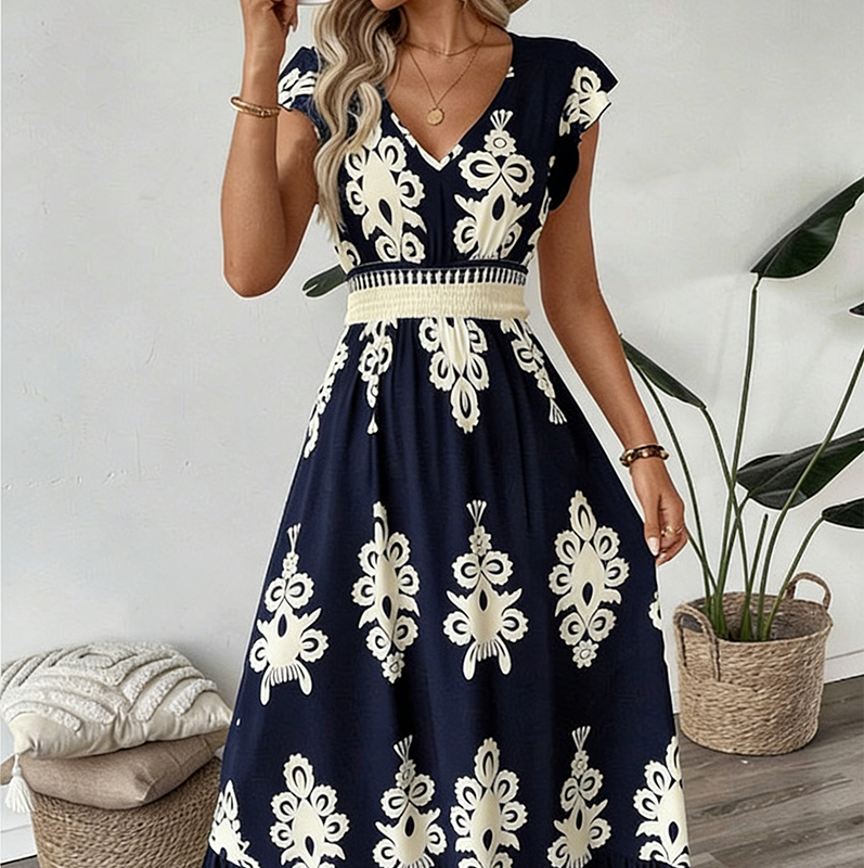 Valentina - Vestido Largo Fluido con Cuello en V – detalle 22 – Lucia Navarro