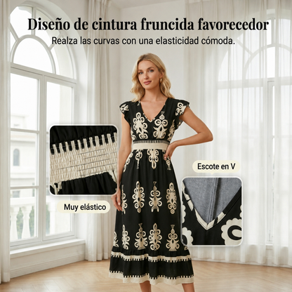 Valentina - Vestido Largo Fluido con Cuello en V, vista 2 – Lucia Navarro