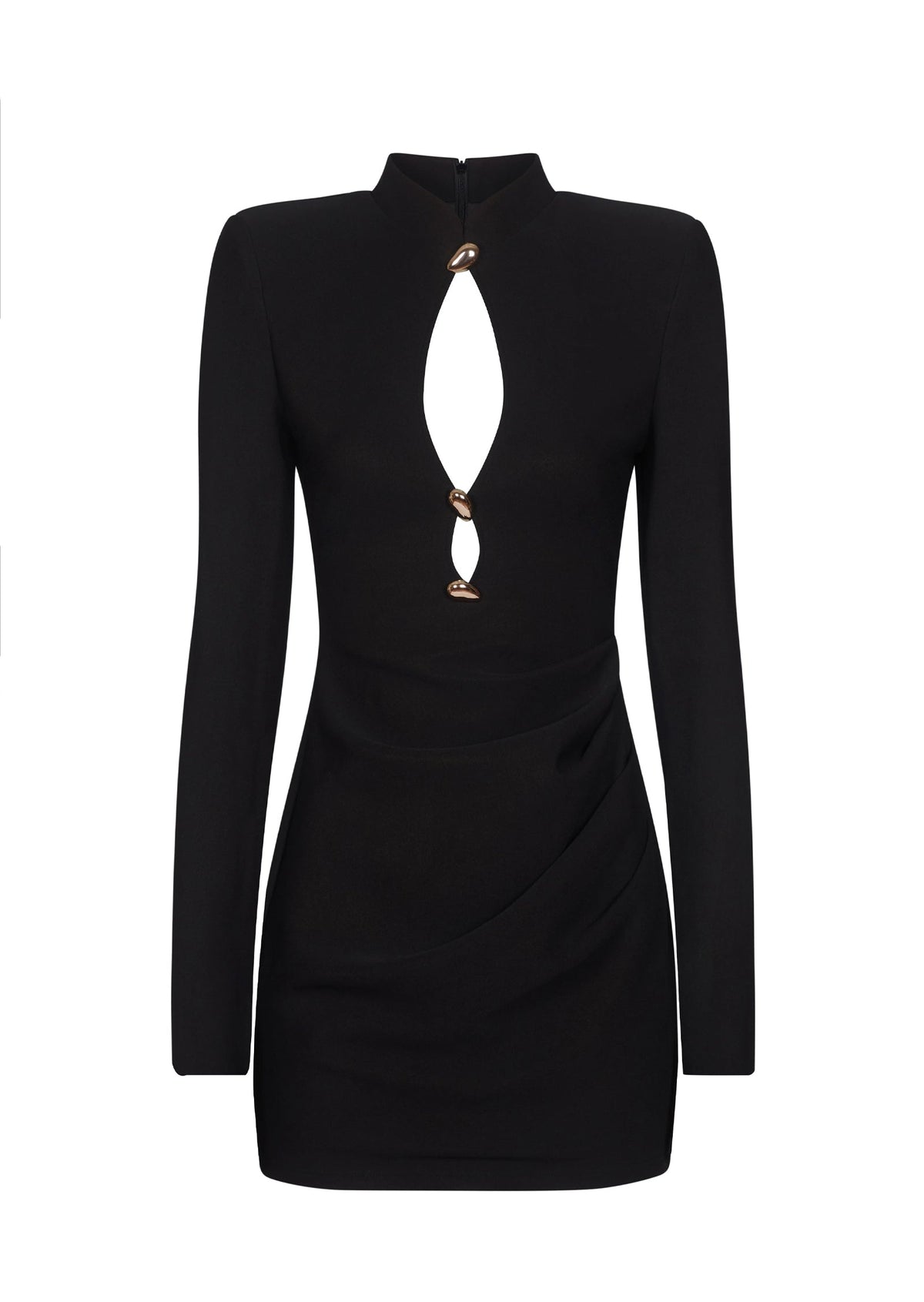 Yara - Vestido Negro Ajustado con Ribetes Dorados, vista 3 – Lucia Navarro